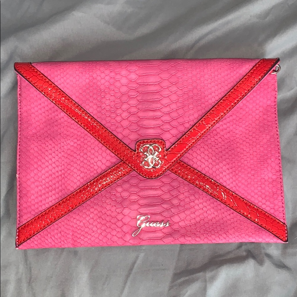 Guess LARGE ENVELOPE clutch snake print PINK & RED